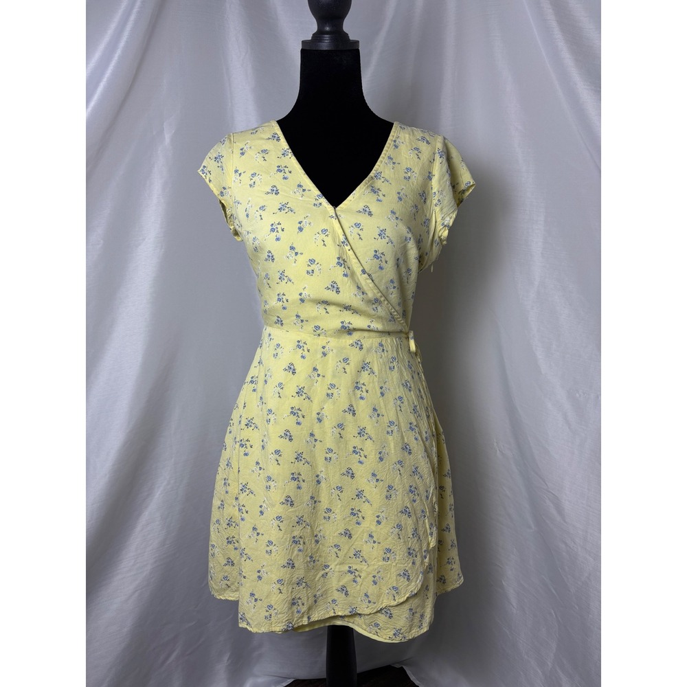 Hollister Floral Mini Dress Womens Small Yellow Cottagecore V-Neck